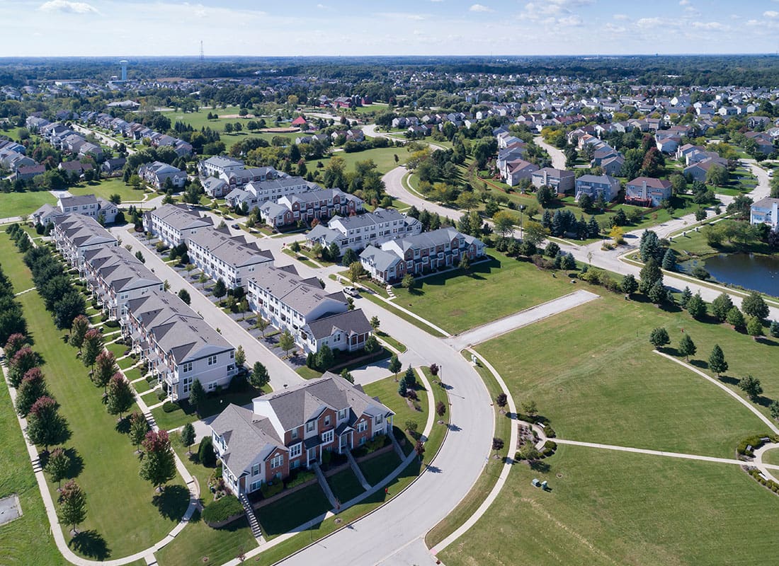Harrodsburg, KY - Aerial View of Residential Homes on a Sunny Day